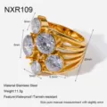 Anillo exagerado de acero inoxidable bañado en oro con múltiples circonitas, joyería de lujo. - Talla 6 / Estilo Circonia Grande Multicolor Oro (NXR109)