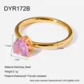 Gold stainless steel pink heart cubic zirconia ring waterproof anti-tarnish jewelry for women - Size 7 / Pink Heart Style (DYR172B)