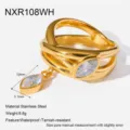 Anillo de Acero Inoxidable Chapado en Oro con Colgante Zirconia Marquesa Impermeable - Talla 6 / Estilo de Colgante de Circonia Marquesa Blanca Dorado (NXR108WH)