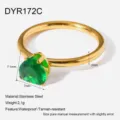 Stainless steel green cubic zirconia heart ring women waterproof jewelry detail view - Size 6 / Green Heart Style (DYR172C)