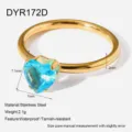 Stainless steel gold plated blue heart cubic zirconia ring waterproof jewelry detail view - Size 6 / Blue Heart Style (DYR172D)
