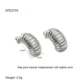 Detail shot of silver striped dome stud earrings, 21mm size and weight display. - Striped Geometric Style (DFE273S) / Silver
