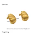 Stainless steel 18k gold plated striped geometric stud earrings, niche waterproof jewelry for women. - 3D Shell Striped Style (DFE274G) / Gold