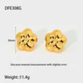Pendientes de tuerca de flor geométrica de acero inoxidable bañado en oro 18k, 26mm. - Estilo Flor de Cinco Pétalos 3D Dorado (DFE308G)