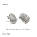 Stainless steel striped geometric stud earrings detail showing 19.5x15mm size and weight. - 3D Shell Striped Style (DFE274S)