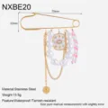 Dettaglio spilla nappa perle acciaio inossidabile, spia d'oro con pendente malocchio. - Stile Girasole Malocchio Rosa Acciaio Inossidabile (NXBE20)