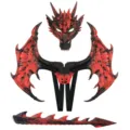 Kinderen Halloween draak kostuum set in rood en zwart met vleugels, masker en staart voor cosplay. - Zwart Rood Draak Set
