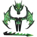 Kinderen Halloween draak kostuum set met vleugels, masker en staart voor cosplay feestrekwisieten. - Zwart Groen Draak Set