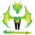 Kinderen draak kostuum set Halloween cosplay feest groen geel masker vleugels staart rekwisiet - Helder Geel Groen Draak Set