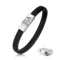 Men's braided black leather bracelet with stainless steel magnetic initial letter A clasp. - Style A Bracelet