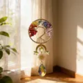 Tree of Life crystal suncatcher pendant with chakra stones and prismatic teardrop drop. - Round Tree of Life (NS-0127)