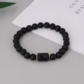 Black matte beaded bracelet with zodiac design and gold spacers for men and women couple jewelry. - Aries Regular Style (BNS-0103) / Matte Stone