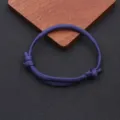 Detailed view of the dark blue handmade nylon paracord bracelet with adjustable knot. - Braided Adjustable Style (BN-0279) / Dark Blue
