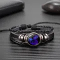 Pulsera de cuero trenzado multicapa con amuleto del zodiaco estilo vintage para regalo. - Acuario