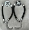 Leuchtende Schmetterling geflochtene Seil Paar Armband Set Edelstahl Mode Schmuck - Schmetterlingsstil (BM-0128) / Ein Paar / Doppelt Schwarzes Seil
