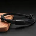 Schwarzes Paracord Edelstahl Armband Herren Damen Handgefertigt Gewebtes Seil Schmuck Neu. - Glatter Runder Rohrstil (BN-0308) / Schwarz