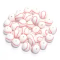 White silicone baseball beads with red stitches, drilled center hole for DIY jewelry making. - White Baseball / Pack of 5