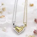 Ensemble de collier puzzle aimant cœur de couple, pendentif argent or meilleurs amis. - Argent+Or