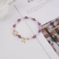 Natural amethyst moonstone beaded bracelet with bow charm elegant women jewelry casual chic - Purple White Standard Style