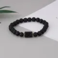 Matte schwarze Achat Perlenarmband mit Sternzeichen Anhänger und goldenen Zwischenperlen - Wassermann Normaler Stil (BNS-0103) / Matte Stein