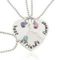 Best friends forever puzzle heart necklace set with colorful crystal stones and bead chain. - Three-Person Rhinestone Stitching Style