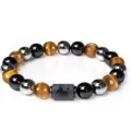 Zodiac Beaded Bracelet Tiger Eye Obsidian Hematite 8mm Elastic Gemstone Jewelry Variant - Leo Premium Style (BNS-0338)