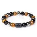 Natural tiger eye obsidian and hematite beaded bracelet with zodiac charm design for men. - Pisces Premium Style (BNS-0338)
