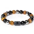 8mm Natural Tiger Eye Obsidian Hematite Zodiac Beaded Bracelet for Men Women Unisex - Aquarius Premium Style (BNS-0338)