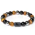 Natural stone tiger eye obsidian hematite capricorn zodiac beaded bracelet for men women - Capricorn Premium Style (BNS-0338)
