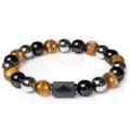 Taurus 8mm Tiger Eye Obsidian Hematite Beaded Bracelet Zodiac Gemstone Elastic Jewelry - Taurus - Premium Style