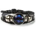 Pulsera de cuero trenzado retro zodiaco constelación cabujón de vidrio regalo - Sagitario