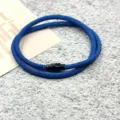 Blue braided rope bracelet with black magnetic clasp, stylish couple jewelry gift accessory. - Double-Layer Magnetic Clasp Dark Blue