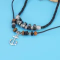 Herren Vintage Anker Leder Halskette mehrschichtig geflochtene Seil Anhänger Punk Schmuck - Anker