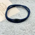 Dark blue braided rope couple bracelet with magnetic clasp, stylish daily jewelry gift. - Double-Layer Magnetic Clasp Navy Blue