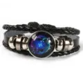 Pulsera de Cuero Negra de Zodiaco Piscis Trenzada Multicapa Moda Joyeria Regalo - Piscis