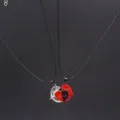 Magnetic couple matching dolphin heart pendant necklaces on black cord for Valentine gift. - Red Heart Dolphin
