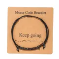 Black braided Morse Code Bracelet with wooden beads, adjustable handmade couple rope. - Keep Going Style (BN-0311)