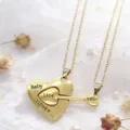 Collier Assorti Coeur Couple Pendentif Flèche Doré Joli Bijou Cadeau pour les Amoureux - Cœur Or Et Flèche Or