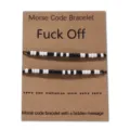 Morse code bracelet set with black and white seed beads, woven cord couple jewelry card. - Fuck Off