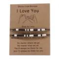 Morse code couple bracelet set black and white beaded braided rope lovers jewelry gift - I Love You