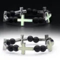 Glow in the dark cross bracelet with black lava stone beads, fashion jewelry for men and women. - Yellow Luminous Cross (BNS-0613)