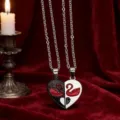 Collier cœur magnétique couple cygne ensemble mode bijoux en acier inoxydable cadeau amant - Patchwork Cœur Cygne (NST-0460) / Ensemble deux pièces / Cygne Noir & Argent (Chaîne Argentée)