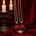 Collier de couple magnétique chaîne en argent pendentif cygne noir romantique ensemble de bijoux - Patchwork Cœur Cygne (NST-0460) / Ensemble deux pièces / Double Cygne Rouge (Chaîne Argentée)