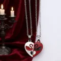 Collier de couple cœur magnétique cygne pendentif en deux parties élégant bijou cadeau - Patchwork Cœur Cygne (NST-0460) / Ensemble deux pièces / Cygne Argent & Rouge (Chaîne Argentée)