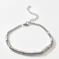 Stainless steel Morse code beaded bracelet for women, adjustable fashion titanium jewelry. - Silver
