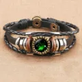 Vintage Aries Zodiac Leather Bracelet Multilayer Braided Retro Copper Beaded Bangle Jewelry - Aries (BSF-0007)