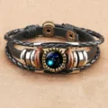 Vintage Zodiac Constellation Leather Bracelet Retro Copper Tube Multilayer Punk Bangle - Taurus (BSF-0007)