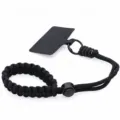 Adjustable braided phone lanyard short wrist strap anti-lost black paracord phone tether. - Wrist Strap with Patch (KC-0129) / 23cm / Black