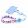 Adjustable braided phone wrist strap in pink and blue, durable short hand lanyard for anti-drop. - Wrist Strap with Patch (KC-0129) / 23cm / Light Blue