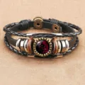 Vintage Multi-Layer Leather Bracelet with Zodiac Constellation Time Gem and Metal Tubes - Virgo (BSF-0007)